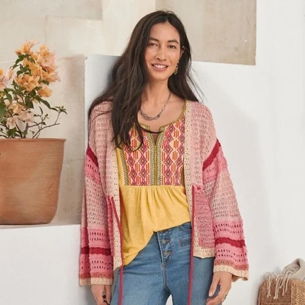 Sundance Free In Spirit Open Front Cardigan Knit Pink Sz S